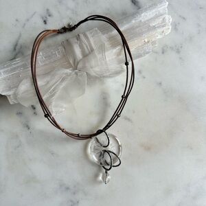 Silpada Etched Crystal Donut and Sterling Silver Pendant on Leather Chain